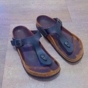 Birkenstock Gizeh Black Leather Buckle Sandals Size 38